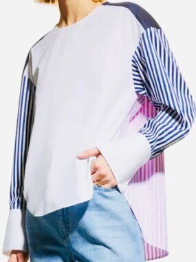 PARTOW Ellis Paneled Striped Cotton-Poplin Top